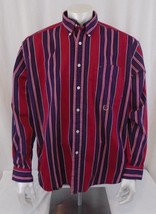 Tommy Hilfiger Large Red And Blue Striped Corduroy Feel Men&#39;s Long Sleeve Shirt - £11.07 GBP