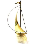 Vintage Demott Brass Sailboat Sculpture 9” MCM Art on Stone Base Signed - $40.96 CAD