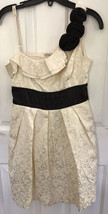 Speeckless ivory Pleated Mini Dress Sz 7 Black Roses &amp; Belt/Tie Party Cocktail - £16.59 GBP