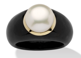 Round Cultured Freshwater Pearl Black Jade 10K Yellow Gold 6 7 8 9 10 - £237.24 GBP
