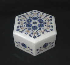 Marble Hexagon Jewelry Box Lapis Lazuli Floral Inlay Art Home Decorative Gifts - £200.61 GBP