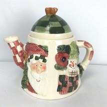 Christmas Tea Pot Snowman Santa Plaid Holiday Checkered Decoration Pitcher - £22.00 GBP