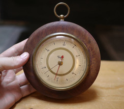 Vintage Taylor Barometer Brass Glass Mahogany Wood Frame 5.25&quot; Wide - £117.46 GBP