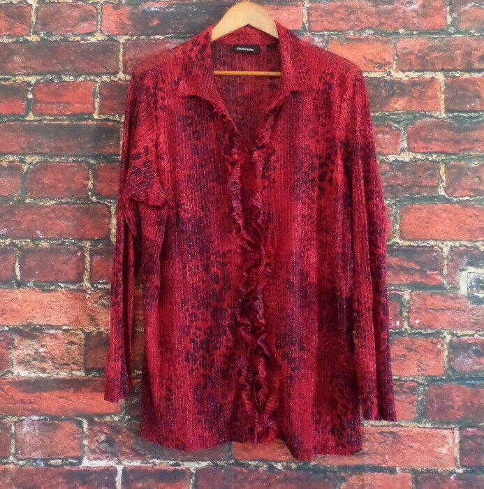 Primary image for Avenue Women's Blouse Plus 22/24 Red Animal Print w/ Metallic Shimmer