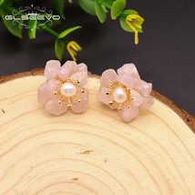 GLSEEVO Natural Pink Crystal  Stud Earrings For Women Gift 925 Silver Flower Ear - £18.48 GBP
