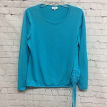 Crown And Ivy Womens Pullover Sweater Blue Long Sleeve Scoop Neck Ruched... - $15.35