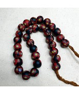 Vintage venetian-african murano style floral red glass beads strand 16mm... - $75.74 CAD
