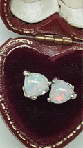 Cute 925 Sterling Silver White/Blue Fire Opal Heart Stud Earrings Best F... - $122.14 CAD
