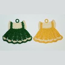 Set of 2 Vintage Crochet Cotton Lace Green And Yellow Hot Plate Trivet D... - $11.85