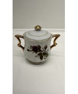 Vintage Small Porcelain Sugar Bowl w/Lid Rose Pattern w/Gold Tone Trim - €17,07 EUR