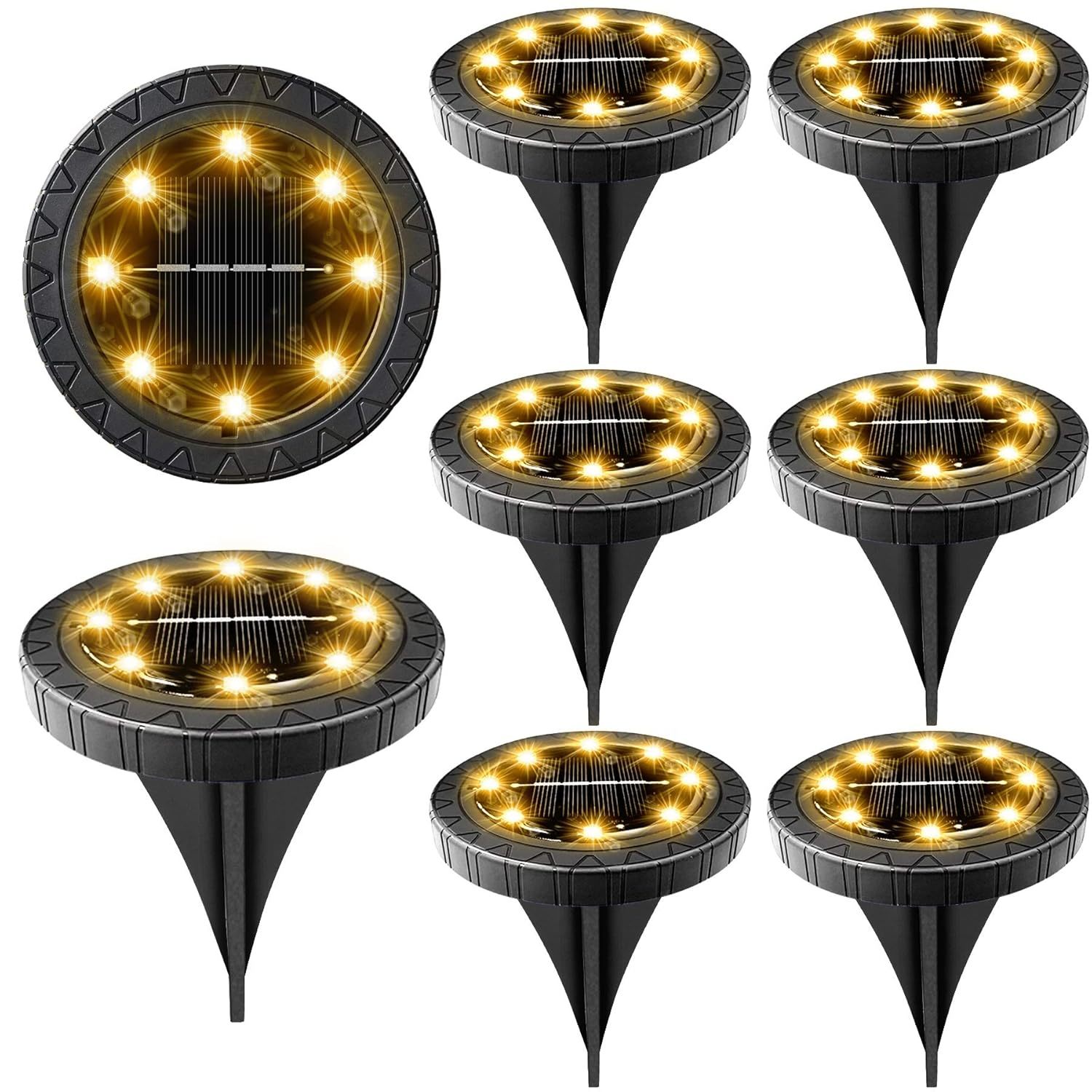 Solar Powered Ground Lights 8 Pack,Ip68 Waterproof Outdoor Led Disk Lights For G