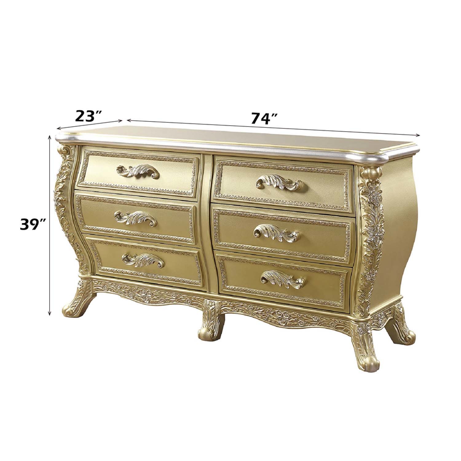 Cabriole 6 Drawers  Dresser, Gold Finish Item image 2