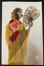 1929 Embroidered Flapper Fan Lady Postcard  - £9.96 GBP