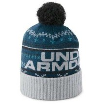 Mens Hat Under Armour Beanie Teal Blue Retro Pom Pom Winter Cap-size OSFM - £11.76 GBP