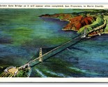 Golden Gate Artist Concept Aerial View San Francisco CA Linen Postcard H23 - $4.90