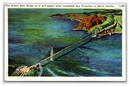 Golden Gate Artist Concept Aerial View San Francisco CA Linen Postcard H23 - £4.50 GBP