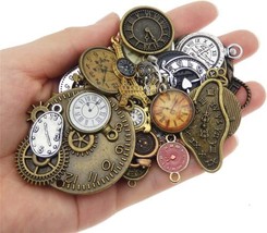 Steampunk Clock Charms Antiqued Bronze Silver Jewelry Supplies Mixed Lot... - $5.96