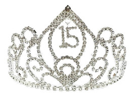 Pointed Sweet 15 Mis Quince Anos Silver Rhinestone Tiara Favor Gift Keepsake - £19.97 GBP