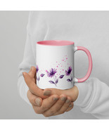 New Coffee Tea Mug 11 oz Color Inside Floral Purple Ceramic Microwave Safe - £10.69 GBP