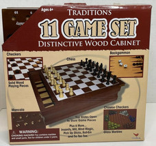 Traditions 11 Game Set Distinctive Wood Cabinet Checker backgammon chess... - $28.04
