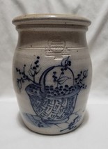 Rowe Pottery Crock Canister Vase Blueberry Basket Salt Glazed Hand Painted 1990 - £23.55 GBP