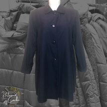 Vintage Norm Thompson Women Navy Blue Button Down Trench Coat Long Jacket Size M - £35.20 GBP