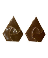Vintage Copper Brown Tone Shield Style Pierced Earring Pair Diamond Enam... - £7.32 GBP