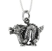 Sterling Silver Chinese Zodiac Dragon Charm Necklace, 16&quot; - £19.53 GBP