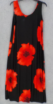 Jostar Slinky Sleeveless Tank Dress Sz M Black W Red Hibiscus Poly Spandex Nwd - £23.97 GBP