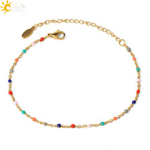 CSJA Stainless Steel Bracelets for Woman Golden Color Link Chain Beads Ladies Br - £8.53 GBP