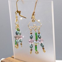 Vintage Dangling Art Glass Earrings, Unique Shimmer, Shoulder Duster - £25.11 GBP