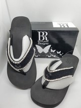 Brandi Renee Designs Bling Flip Flop Sandals Black Size 11 Preowned - £22.02 GBP