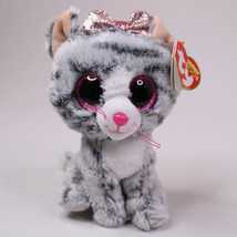 TY Beanie Boos KIKI The Grey Tabby Cat Glitter Big Eyes With Pink Nose 6... - $7.61
