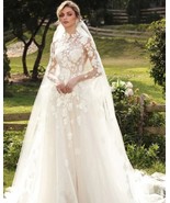 Custom Mermaid with High Neck Long Sleeves Open Back Bridal Gown in Flor... - $577.00