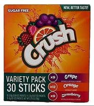 CRUSH VARIETY PACK DRINK MIX GRAPE ORANGE STRAWBERRY 30-CT SAME-DAY SHIP - £9.62 GBP