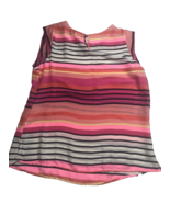 AVA Womens Blouse Pink Multi Color Stripe M Short Sleeves Summer Lightwe... - $11.08