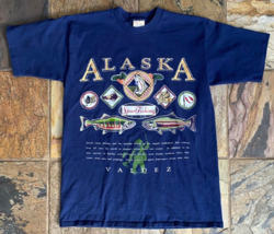 Vtg ALASKA T Shirt-Sport Fishing-Valdez-Blue-Single Stitch-Embroidered &amp;... - $32.73