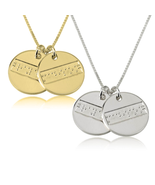 TWO DISCS BRAILLE PERSONALIZED NECKLACE &amp; CHAIN STERLING SILVER 24K GOLD GP - £103.01 GBP