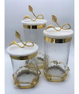 3 Pc Glass Canister with White and Gold Marble Lid  - £127.42 GBP