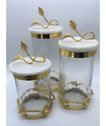 3 Pc Glass Canister with White and Gold Marble Lid  - $160.00