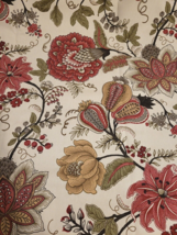 Floral Tan Fabric with Red Pink Flowers 102&quot; x 54&quot; Home Decor Drapery Pillows - £17.24 GBP