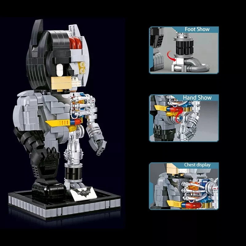Play 24CM Cartoon Action Figure Half Mechanical Bat Building Blocks Bricks Movab - £49.77 GBP