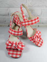 Anne Klein Bauble Sandals Pink White Gingham Toe Bow Iflex Block Heel 10M - $24.74