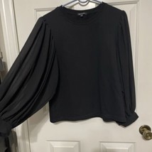 For Cynthia Black Sheer Balloon Sleeve Knit Sweater Top Size Large - £17.32 GBP