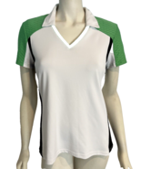 Izod Cool-FX Women&#39;s V-Neck Golf Polo Green/Black/White L - $26.05 CAD