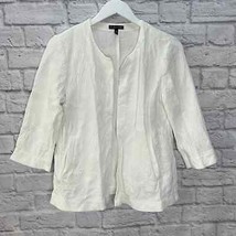 Eileen Fisher Organic Cotton Open Front Blazer Textured White XXS 3/4 Sleeve - £27.75 GBP