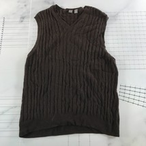 Saks Fifth Avenue Cashmere Sweater Vest Mens Large Brown V Neck Cable Knit - £20.37 GBP