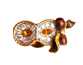 Swarovski Swan Gold Tone Topaz Orange Clear Crystal Mask Lapel Pin Brooch - $25.99