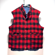 Vintage LL Bean Wool Vest Reversible Buffalo Plaid Red Black Made in USA... - £43.81 GBP