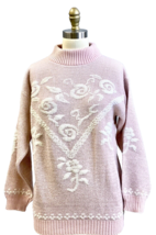 Vintage 80s Pastel Pink Mock Neck Sweater Lurex Fairy Kei M - $48.51